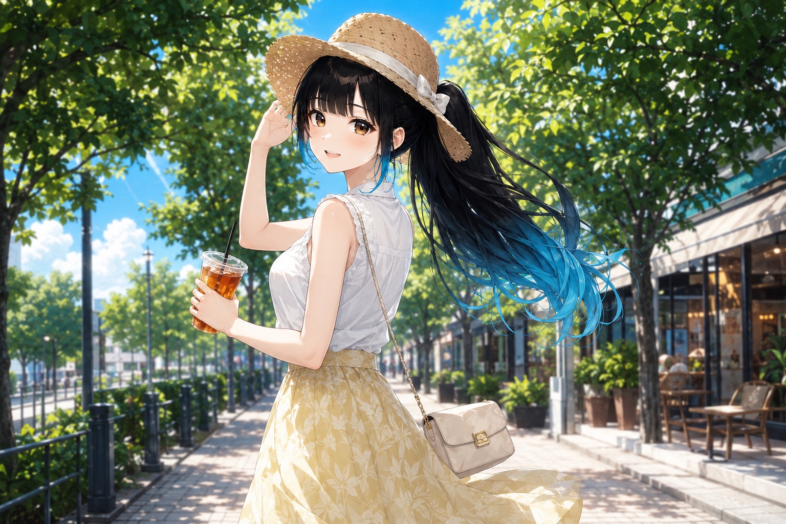 赤いプリーツの衣装で舞う人物のイラスト